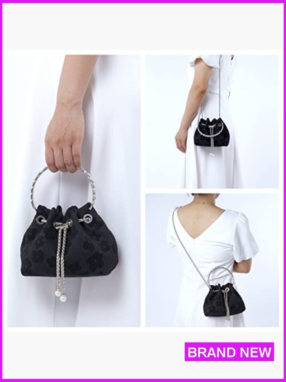 Mini Rhinestone Evening Clutch Crossbody Purse Floral Print Elegant Party Wear - Picture 2 of 7